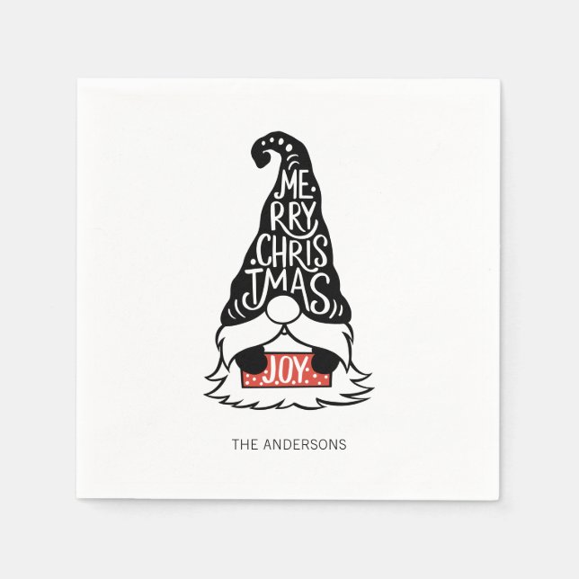 Modern Merry Christmas Gnome Holiday Napkin (Front)