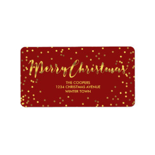 Modern Merry Christmas Gold Foil Confetti Red Label