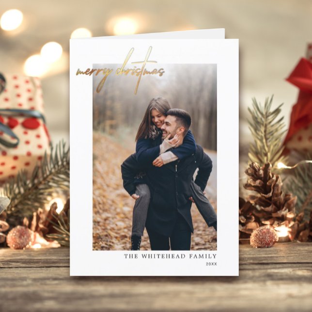 Modern Merry Christmas Gold White Card (Creator Uploaded)