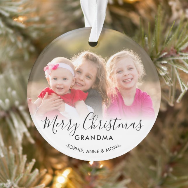 Modern Merry Christmas Grandma Grandparent Photo Ornament (Tree)