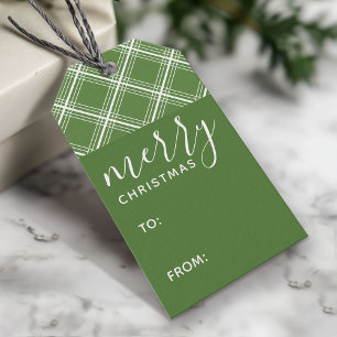 Modern Merry Christmas Green Plaid Mod Gift Tags