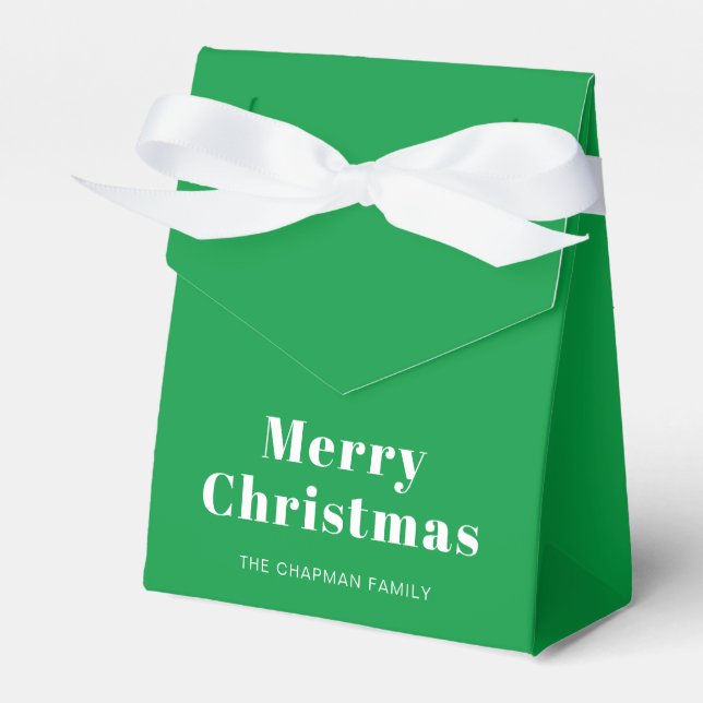 Modern Merry Christmas Green & White Favour Box (Front Side)