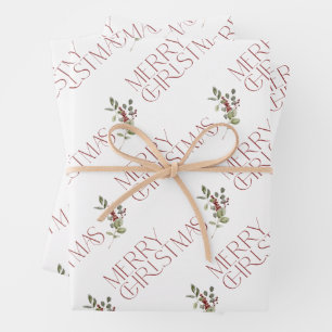Modern Merry Christmas Greenery Holiday Wrapping Paper Sheet