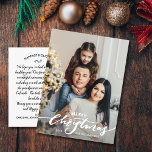Modern Merry Christmas Hand Lettered Family Photo Postcard<br><div class="desc">Celebrate the season with this fun postcard featuring your vertical photo and the hand lettered words "Merry Christmas" on the front and your custom note on the back. Or, if you'd like, delete the typed note on the back and handwrite each postcard individually. Add your return address for easy mailing....</div>