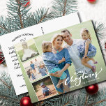 Modern Merry Christmas Hand Lettered Photo Collage Postcard<br><div class="desc">Celebrate the season with this fun postcard featuring 4 of your photos and the hand lettered words "Merry Christmas" on the front and your custom note on the back. Or, if you'd like, delete the typed note on the back and handwrite each postcard individually. Add your address for easy mailing....</div>