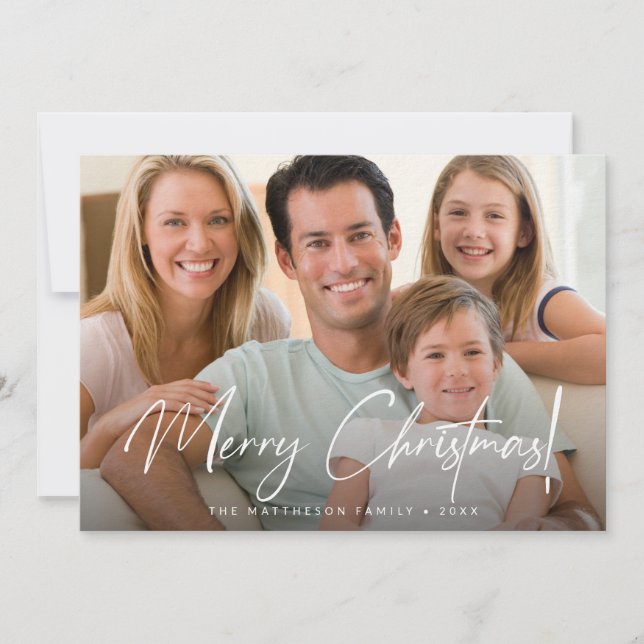 Modern Merry Christmas Handlettered Custom photo  Holiday Card (Front)