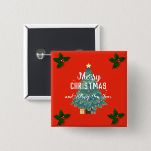 Modern merry christmas & happy new year holiday  15 cm square badge