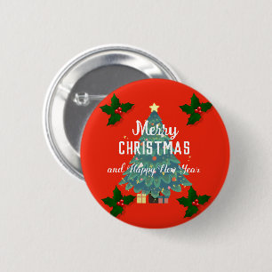 Modern merry christmas & happy new year holiday 6 cm round badge