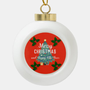 Modern merry christmas & happy new year holiday ceramic ball christmas ornament