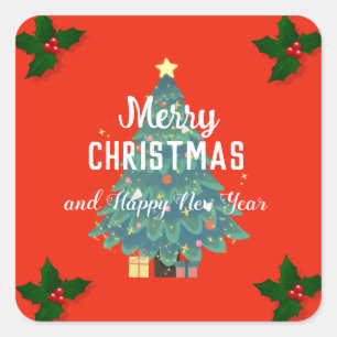 Modern merry christmas & happy new year holiday square sticker