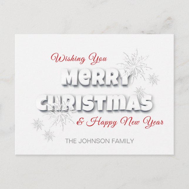 Modern Merry Christmas Happy New Year Red White Holiday Postcard (Front)