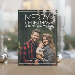 Modern Merry Christmas HNY - 1 Full Photo Holiday Card