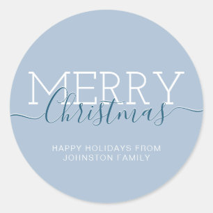 Modern Merry Christmas holiday pastel blue Classic Round Sticker