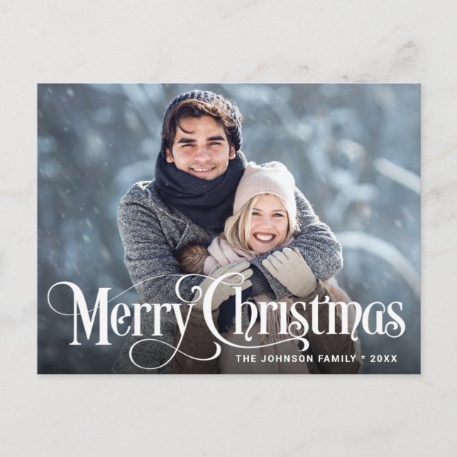 Modern Merry Christmas Holiday PHOTO Greeting Post Postcard (Front)