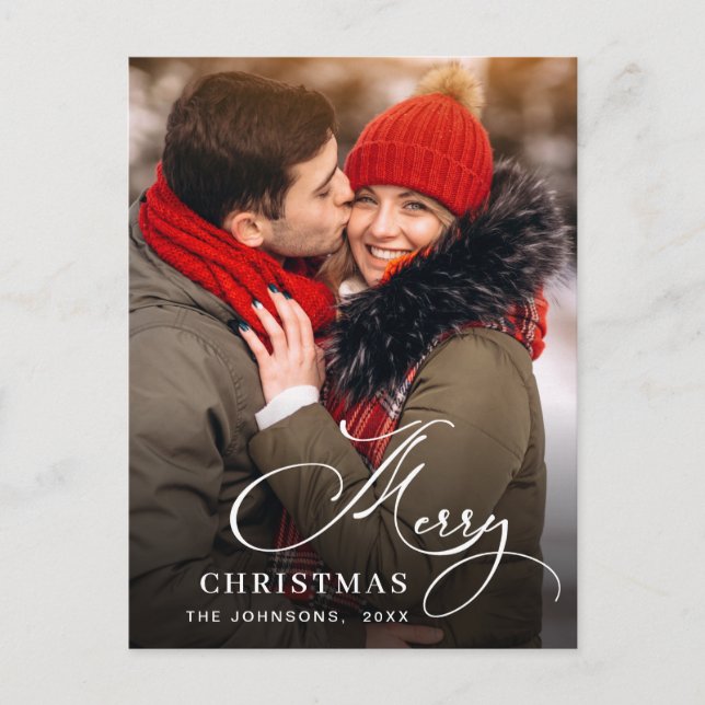 Modern Merry Christmas Holiday PHOTO Greeting Postcard (Front)