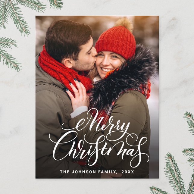 Modern Merry Christmas Holiday PHOTO Greeting Postcard (Creator Uploaded)