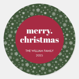 Modern Merry Christmas Holiday Red Green Classic Round Sticker