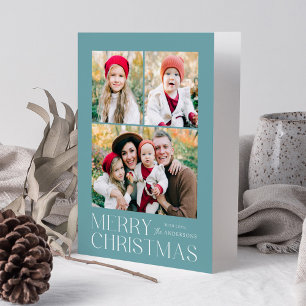 Modern Merry Christmas Ice Blue 7 Photo Collage Holiday Card