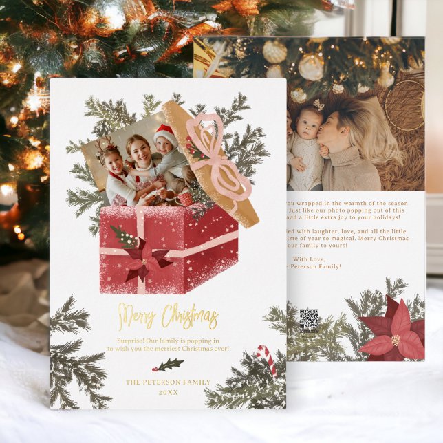 Modern merry Christmas illustration fun 2 photos (Modern merry Christmas illustration fun 2 photos Foil Holiday Card)