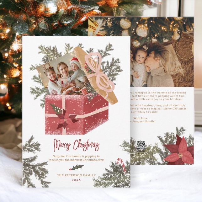 Modern merry Christmas illustration fun 2 photos Holiday Card (Modern merry Christmas illustration fun 2 photos Holiday Card)