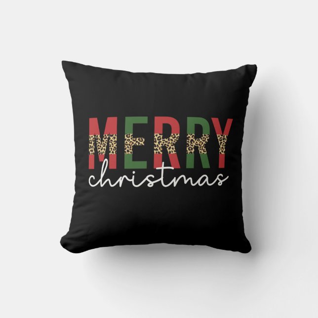 Modern Merry Christmas Leopard Print Minimalist Cushion (Front)