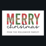 Modern Merry Christmas Leopard Print Typography Rectangular Sticker<br><div class="desc">Modern Merry Christmas Leopard Print Typography Minimalist Design!</div>