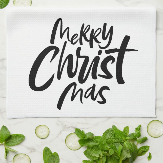 Modern Merry Christmas Lettering Christian  Tea Towel (Folded)