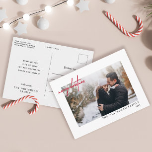 Modern Merry Christmas Lettering Photo Postcard