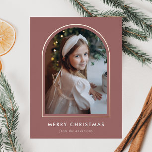 Modern Merry Christmas Mauve Arch Photo Foil Holiday Postcard