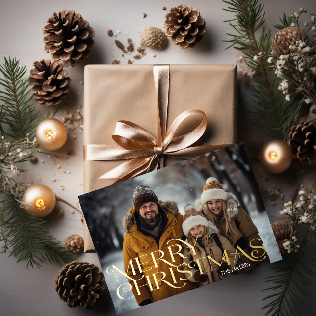 Modern Merry Christmas Minimal 1 Photo Elegant (Modern Merry Christmas Minimal 1 Photo Elegant Foil Holiday Card)