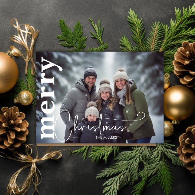 Modern Merry Christmas Minimal 1 Photo Green Gold Holiday Card (Modern Merry Christmas Minimal 1 Photo Green Gold Holiday Card)