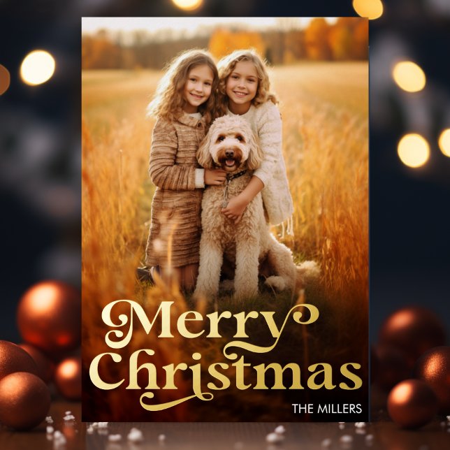 Modern Merry Christmas Minimalist 1 Photo Elegant Foil Holiday Postcard (Modern Merry Christmas Minimalist 1 Photo Elegant Foil Holiday Postcard)