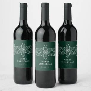 Modern Merry Christmas minimalist flowers Wine Label