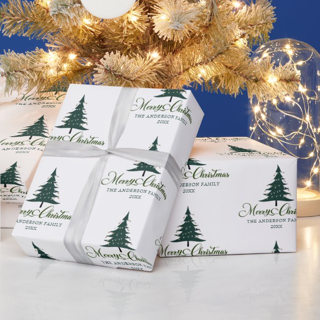 Modern Merry Christmas Minimalist  Pine Tree Gift Wrapping Paper (Holidays)
