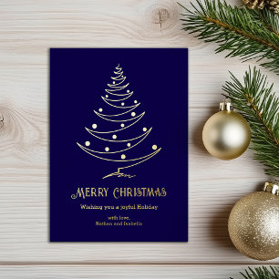 Modern Merry Christmas Navy Blue Gold 
