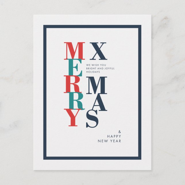 Modern Merry Christmas & New Year Wishes Holiday Postcard (Front)