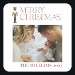 Modern Merry Christmas Nutcracker Watercolor Photo Square Sticker<br><div class="desc">'Tis the season to bring smiles and cheer! Our Modern Merry Christmas Nutcracker Watercolor Photo Square Sticker is the perfect way to get your family in the holiday spirit. This festive sticker features a unique watercolor nutcracker with bright red 'Merry Christmas' typography, creating a beautiful warm personalised touch for your...</div>