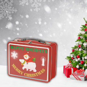 Modern Merry Christmas on Red   Metal Lunch Box