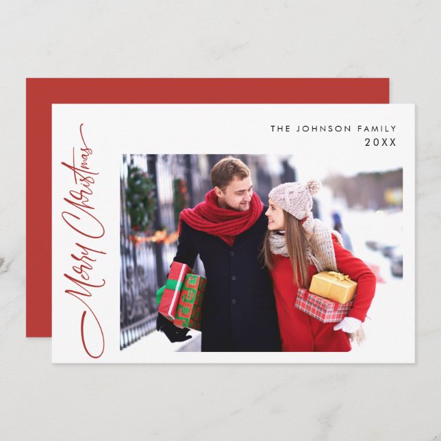 Modern Merry Christmas One PHOTO Greeting Holiday Card (Front/Back)