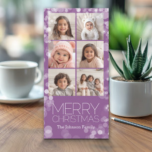 Modern Merry Christmas Orchid Bokeh Personalised Holiday Card