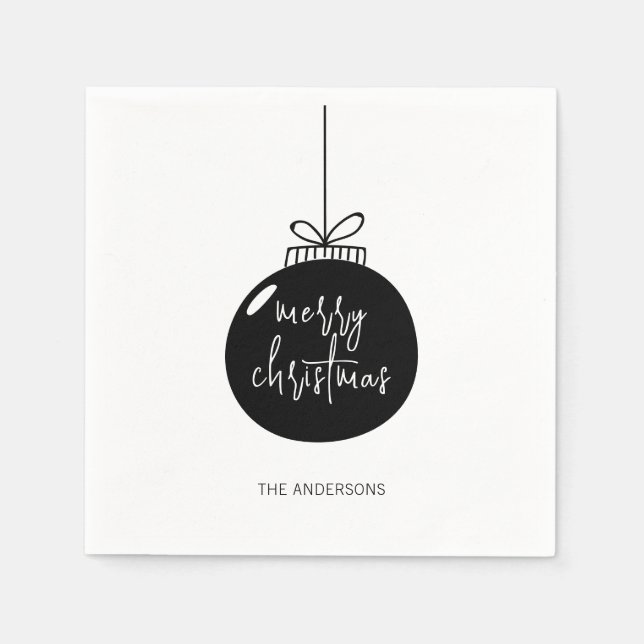 Modern Merry Christmas Ornament Holiday Napkins (Front)