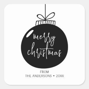 Modern Merry Christmas Ornament Holiday Square Sticker
