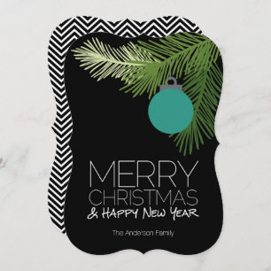 Modern Merry Christmas Ornaments - Black and Green Holiday Card