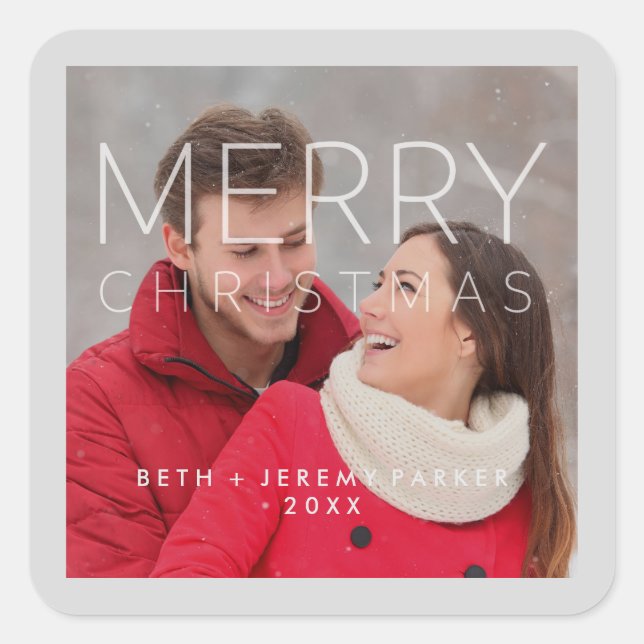 Modern Merry Christmas Overlay and your Photo Square Sticker (Front)
