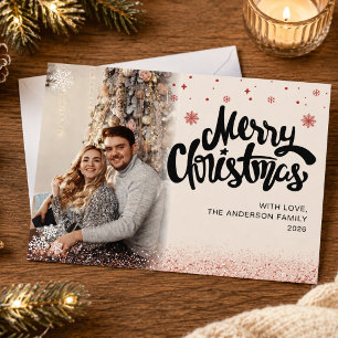 Modern Merry Christmas Overlay Photo Snowflake Holiday Card