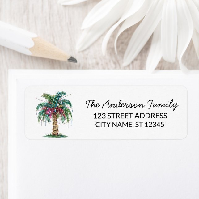 Modern Merry Christmas Palm Tree Return Address    (Insitu)