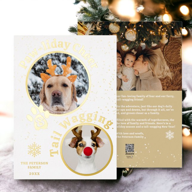 Modern merry Christmas pawliday pets fun 3 photos (Modern merry Christmas pawliday pets fun 3 photos Foil Holiday Card)
