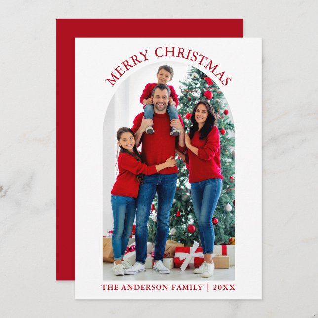 Modern Merry Christmas Photo Arch Red Holiday (Front/Back)