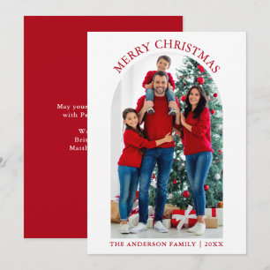 Modern Merry Christmas Photo Arch Red Holiday Card