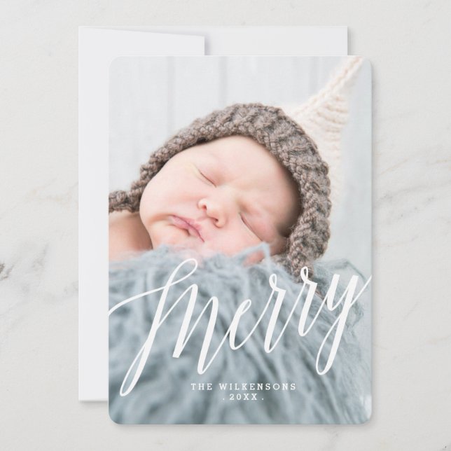 Modern Merry Christmas Photo Card (Front)